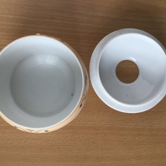 Vintage hand painted Nippon jar hair receiver floral Japanese porcelain green M - Picture 4 of 5